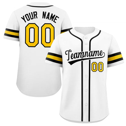 Custom White Yellow-Black Classic Style Authentic Baseball Jersey