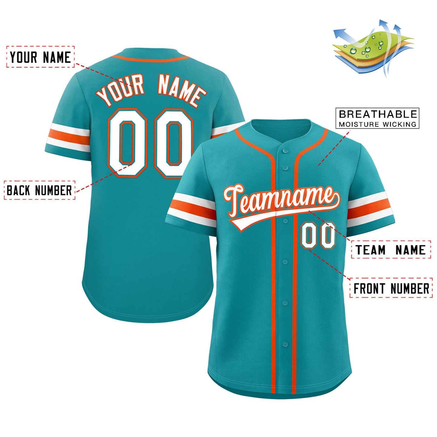 Custom Teal White-Orange Classic Style Authentic Baseball Jersey