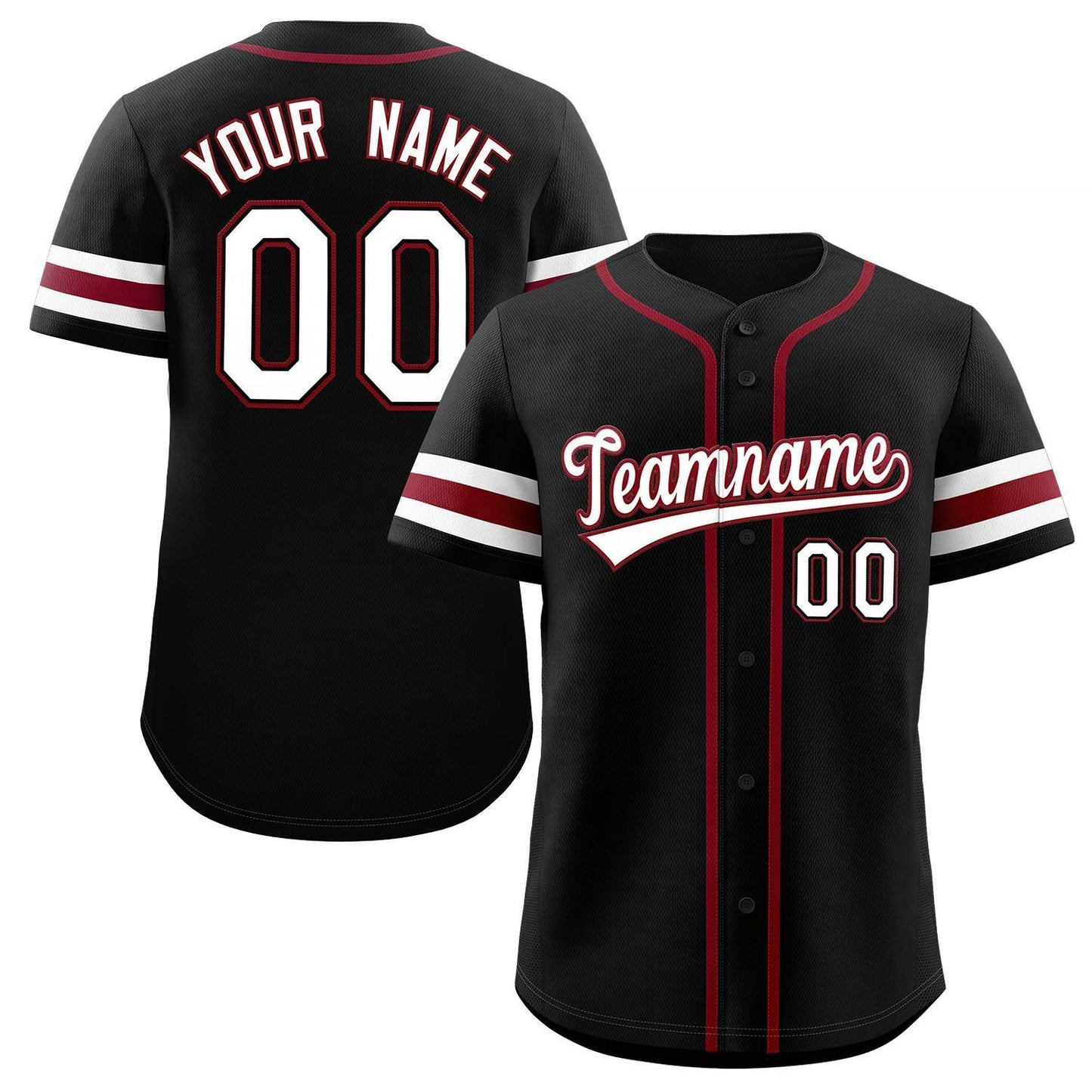 Custom Baseball Black White-Red Classic Style Authentic Baseball Jersey