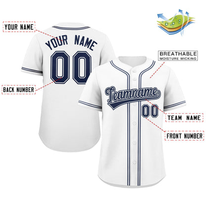 Custom White Navy Classic Style Authentic Baseball Jersey