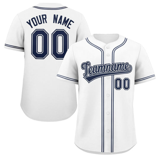 Custom White Navy Classic Style Authentic Baseball Jersey