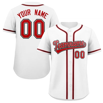 Custom White Red-White Classic Style Authentic Baseball Jersey