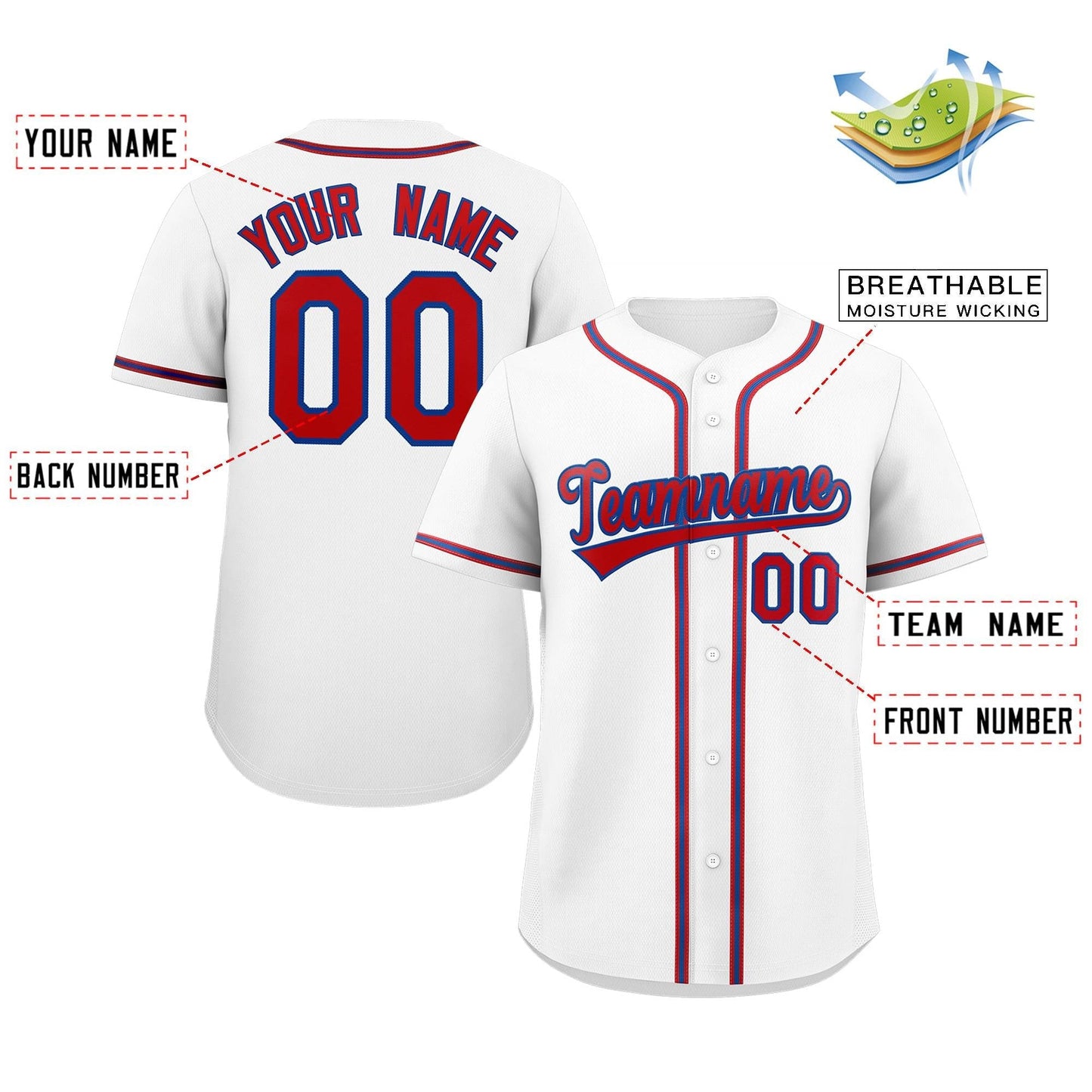 Custom White Red-Royal Classic Style Authentic Baseball Jersey