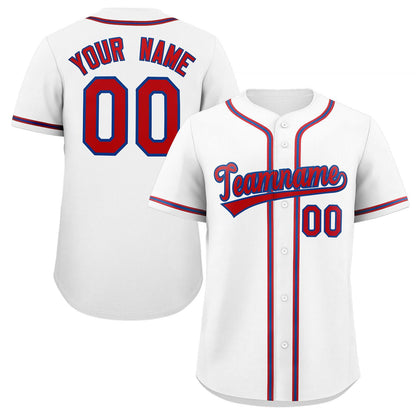 Custom White Red-Royal Classic Style Authentic Baseball Jersey