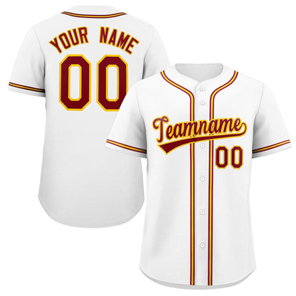 Custom White Red-Yellow Classic Style Authentic Baseball Jersey