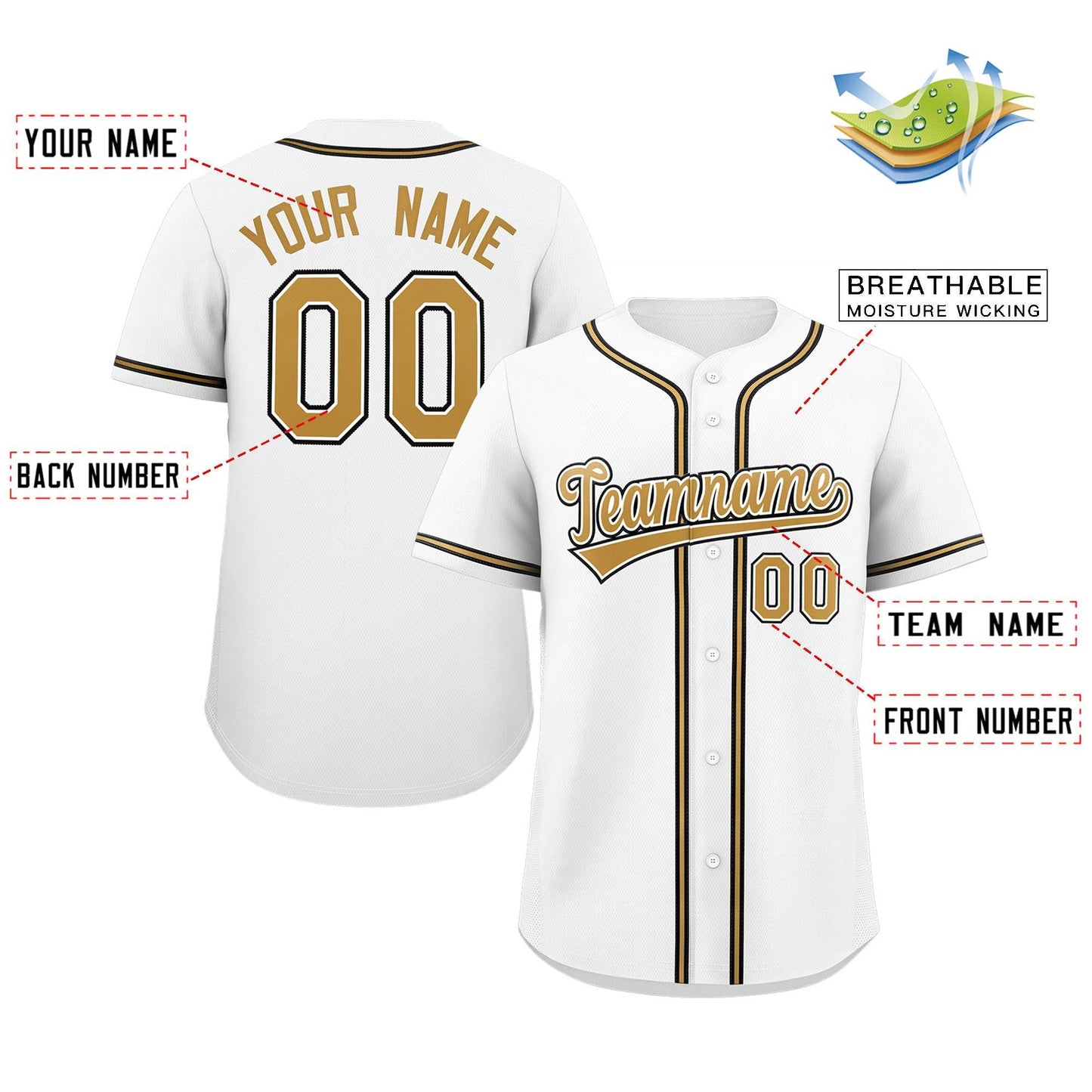 Custom White Gold-White Classic Style Authentic Baseball Jersey