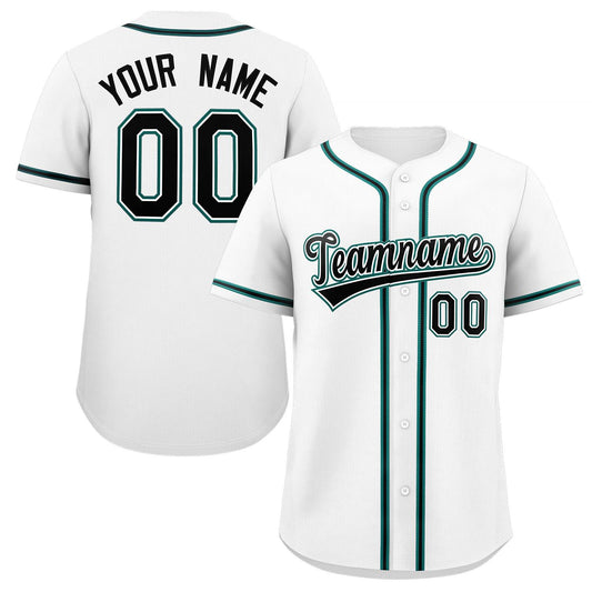 Custom White Black-Green Classic Style Authentic Baseball Jersey