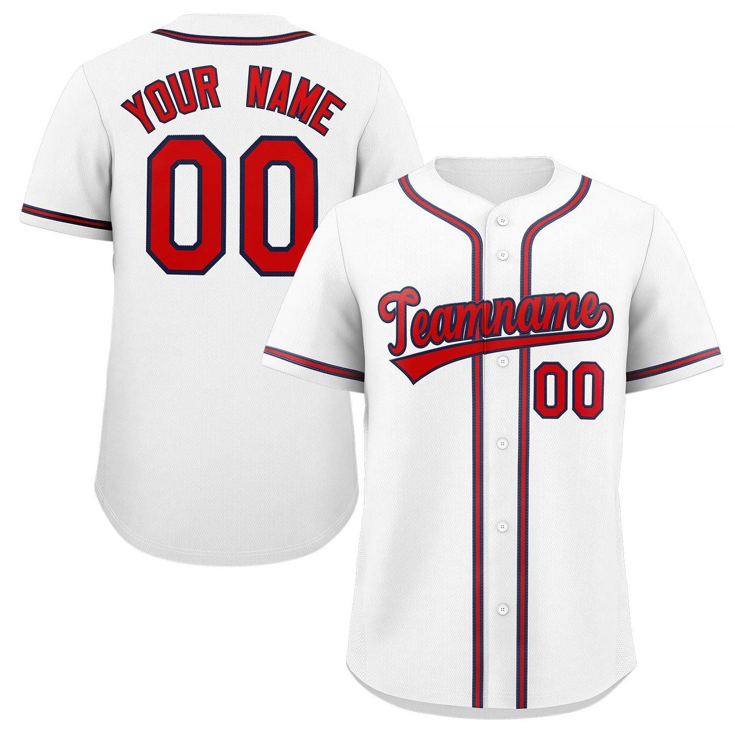 Custom White Red-Navy Classic Style Authentic Baseball Jersey