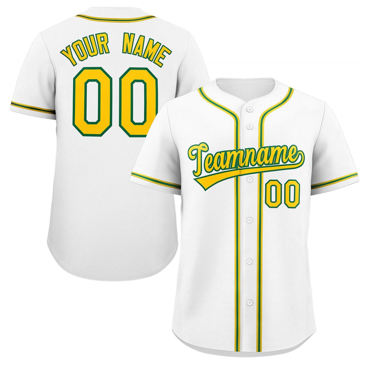 Custom White Yellow-Green Classic Style Authentic Baseball Jersey