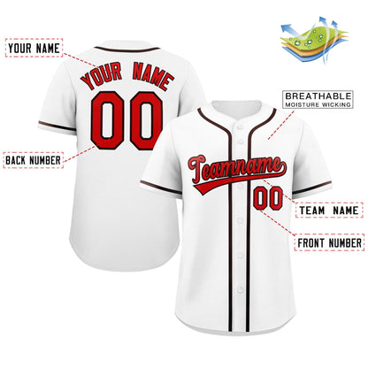 Custom White Red-Brown Classic Style Authentic Baseball Jersey