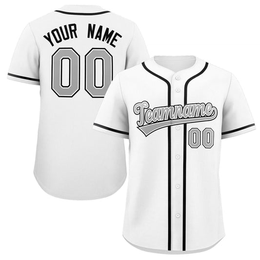 Custom White Gray-Black Classic Style Authentic Baseball Jersey