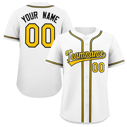 Custom White Yellow-Black Classic Style Authentic Baseball Jersey