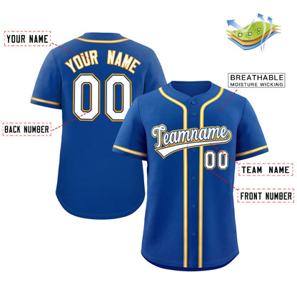 Custom Royal White-Yellow Classic Style Authentic Baseball Jersey