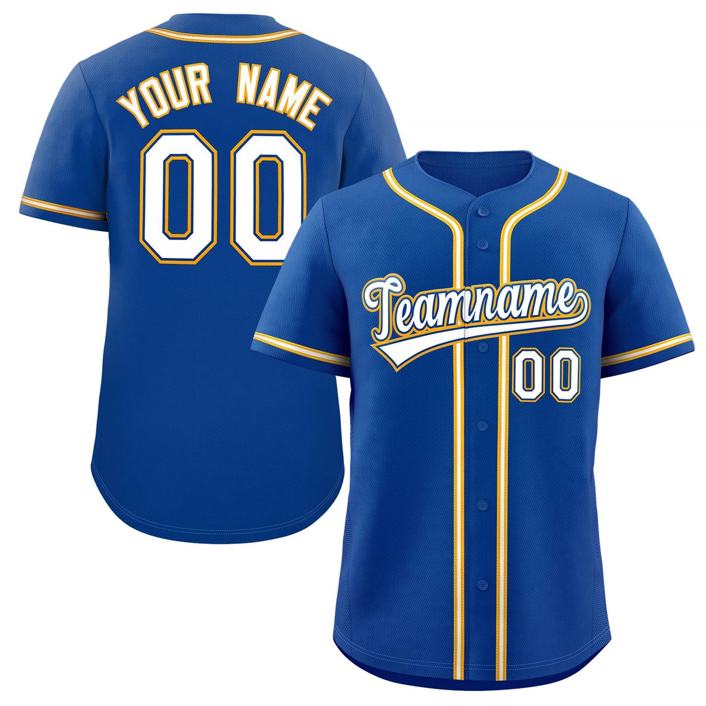 Custom Royal White-Yellow Classic Style Authentic Baseball Jersey