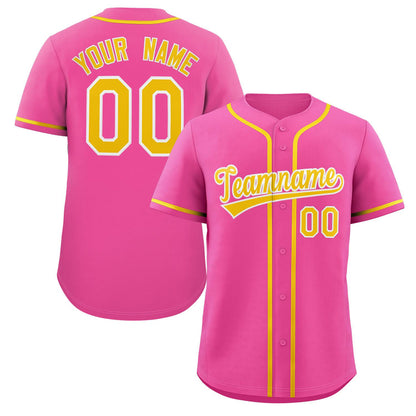 Custom Pink Yellow-White Classic Style Authentic Baseball Jersey