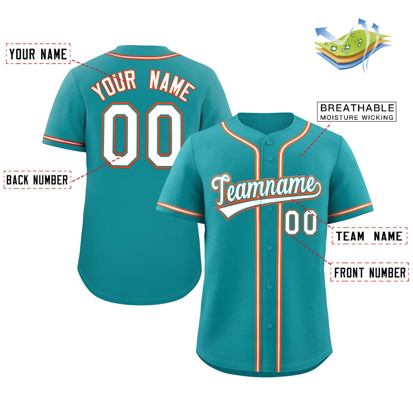 Custom Teal White-Orange Classic Style Authentic Baseball Jersey