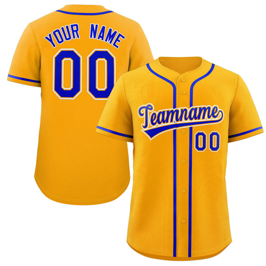 Custom Yellow Royal-White Classic Style Authentic Baseball Jersey