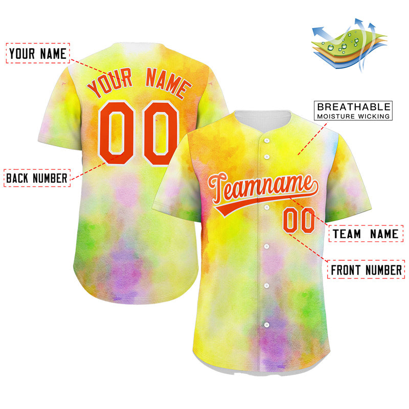 Custom Yellow Red-White Graffiti Pattern Authentic Baseball Jersey