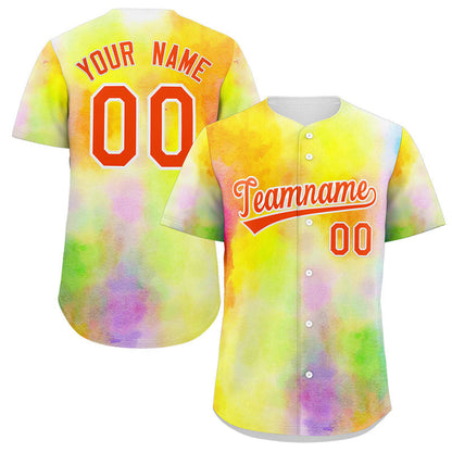 Custom Yellow Red-White Graffiti Pattern Authentic Baseball Jersey