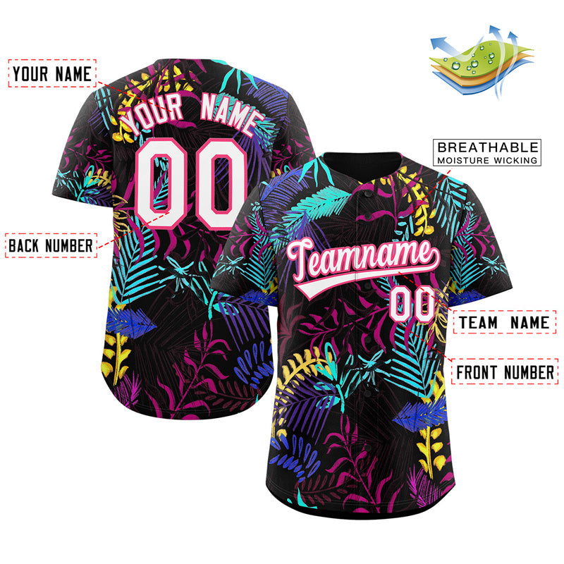 Custom Black White-Pink Graffiti Pattern Authentic Baseball Jersey