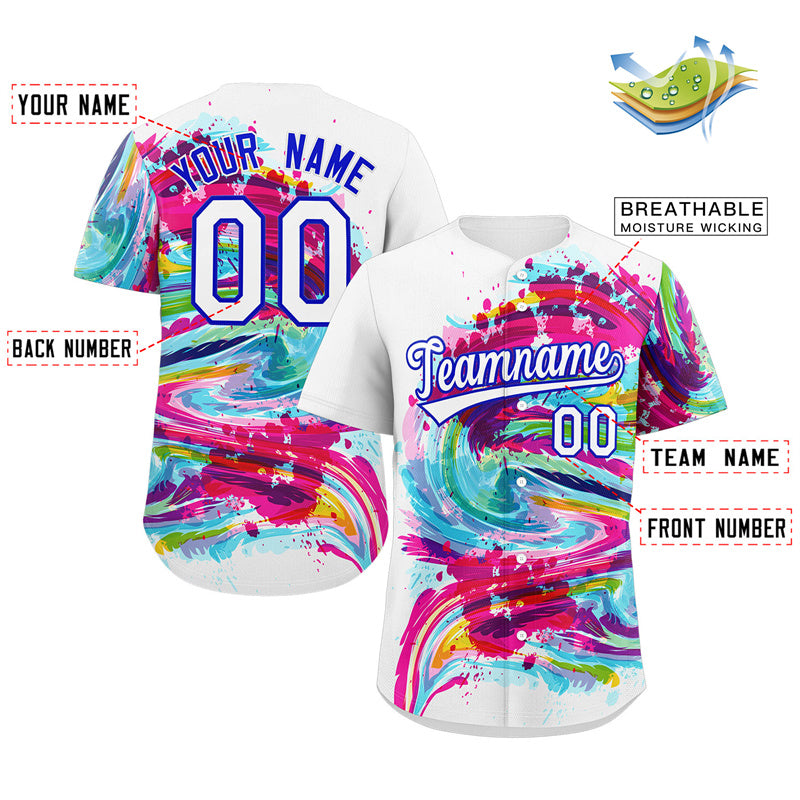 Custom White Royal-Pink Graffiti Pattern Authentic Baseball Jersey