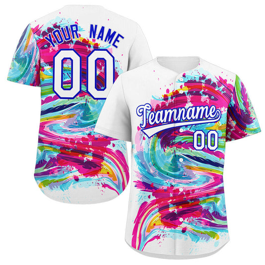 Custom White Royal-Pink Graffiti Pattern Authentic Baseball Jersey