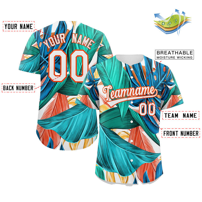 Custom Aqua White-Orange Graffiti Pattern Authentic Baseball Jersey