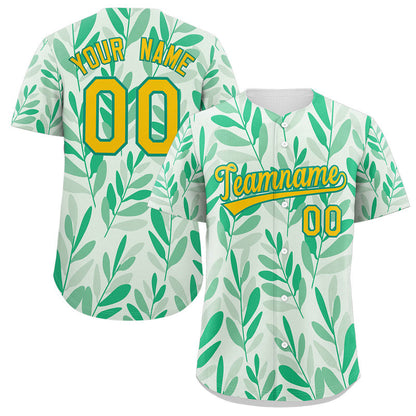 Custom White Yellow-Kelly Green Graffiti Pattern Authentic Baseball Jersey