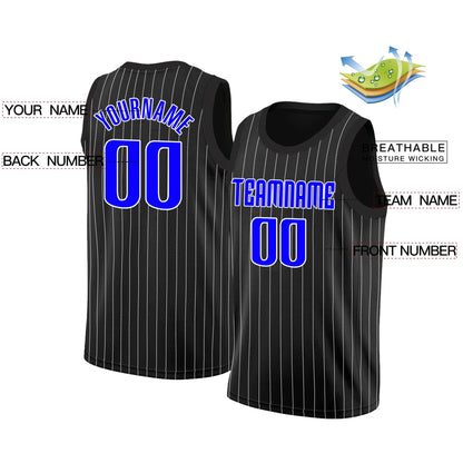 Custom Black Blue-White Stripe Fashion Tops Breathable Basketball Jersey