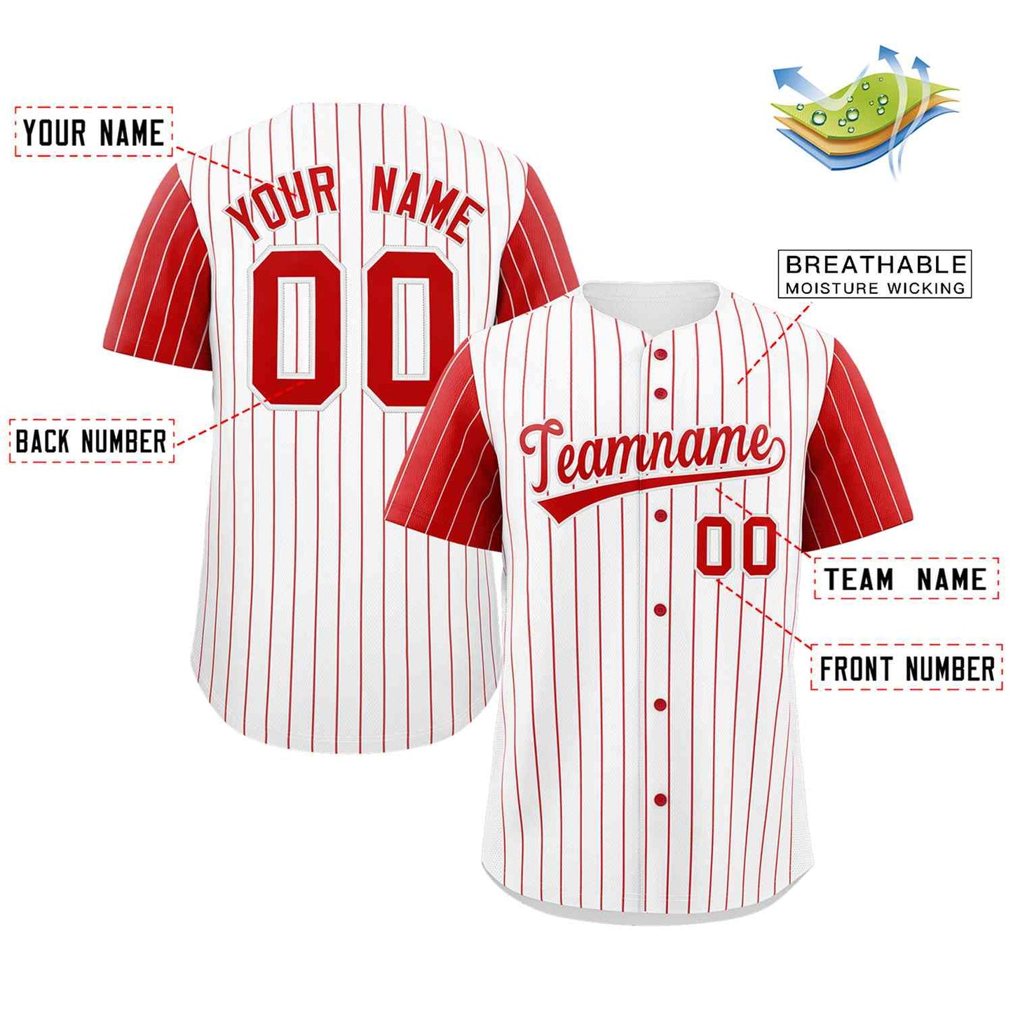 Custom White Red Stripe Fashion Raglan Sleeves Authentic Baseball Jersey