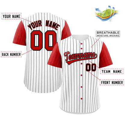 Custom White Red-Black Stripe Fashion Raglan Sleeves Authentic Baseball Jersey