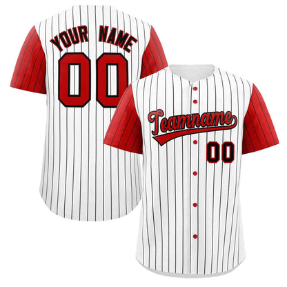 Custom White Red-Black Stripe Fashion Raglan Sleeves Authentic Baseball Jersey