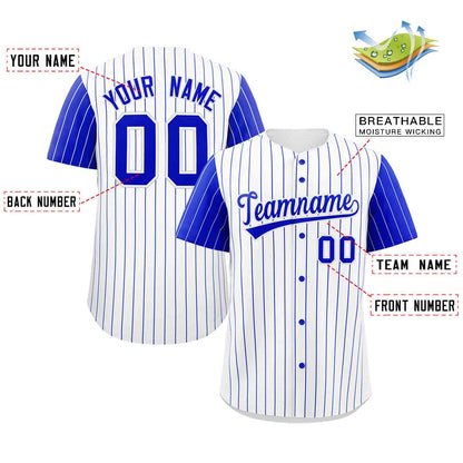 Custom White Royal Stripe Fashion Raglan Sleeves Authentic Baseball Jersey