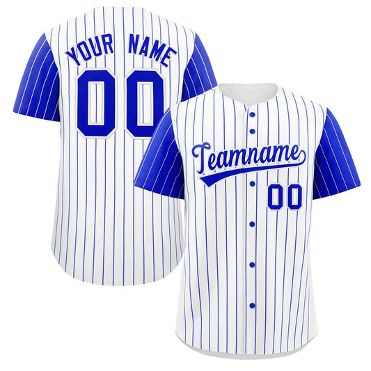 Custom White Royal Stripe Fashion Raglan Sleeves Authentic Baseball Jersey