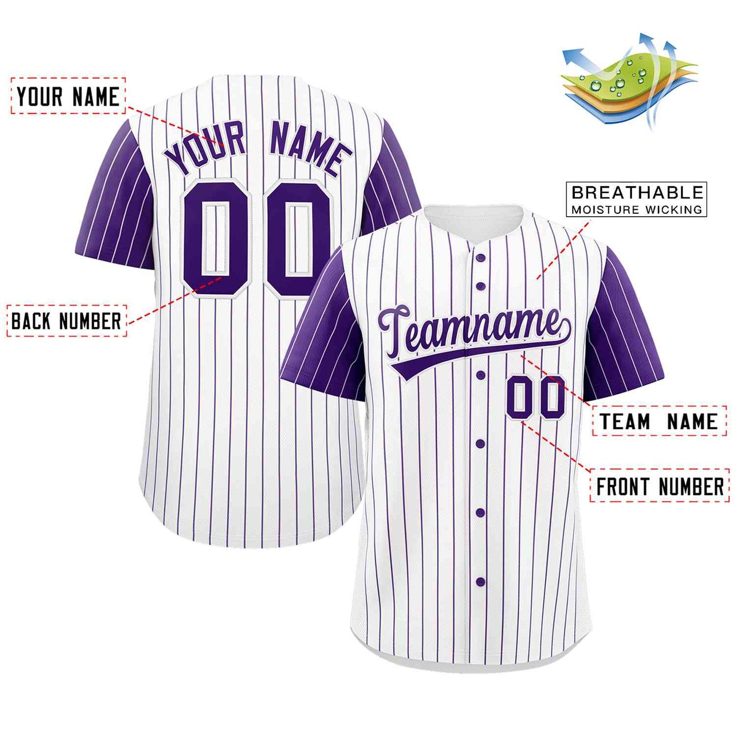 Custom White Purple Stripe Fashion Raglan Sleeves Authentic Baseball Jersey