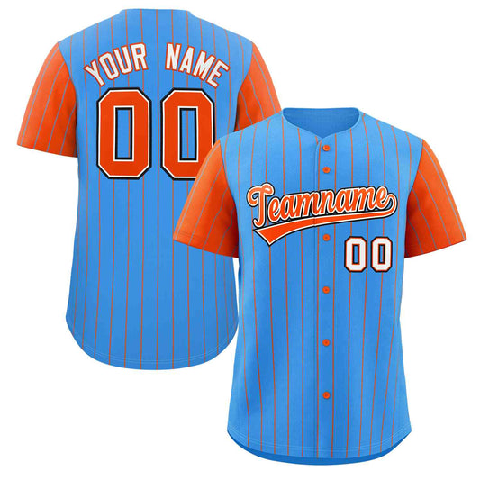 Custom Powder Blue Orange-White Stripe Fashion Raglan Sleeves Authentic Baseball Jersey