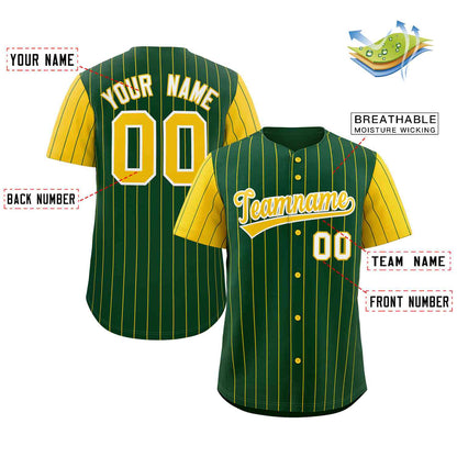 Custom Green Gold-White Stripe Fashion Raglan Sleeves Authentic Baseball Jersey