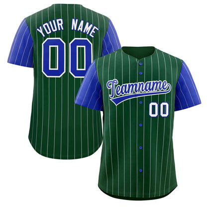 Custom Green Royal-White Stripe Fashion Raglan Sleeves Authentic Baseball Jersey