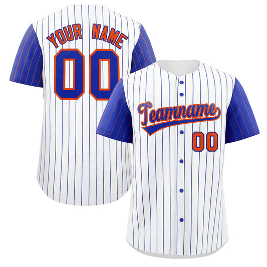 Custom White Royal-Orange Stripe Fashion Raglan Sleeves Authentic Baseball Jersey