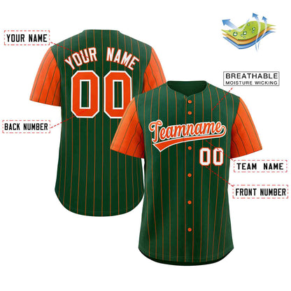 Custom Green Orange-White Stripe Fashion Raglan Sleeves Authentic Baseball Jersey