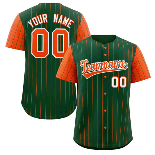 Custom Green Orange-White Stripe Fashion Raglan Sleeves Authentic Baseball Jersey