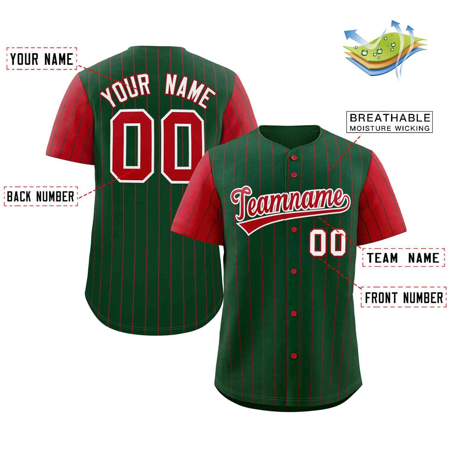 Custom Green Red-White Stripe Fashion Raglan Sleeves Authentic Baseball Jersey