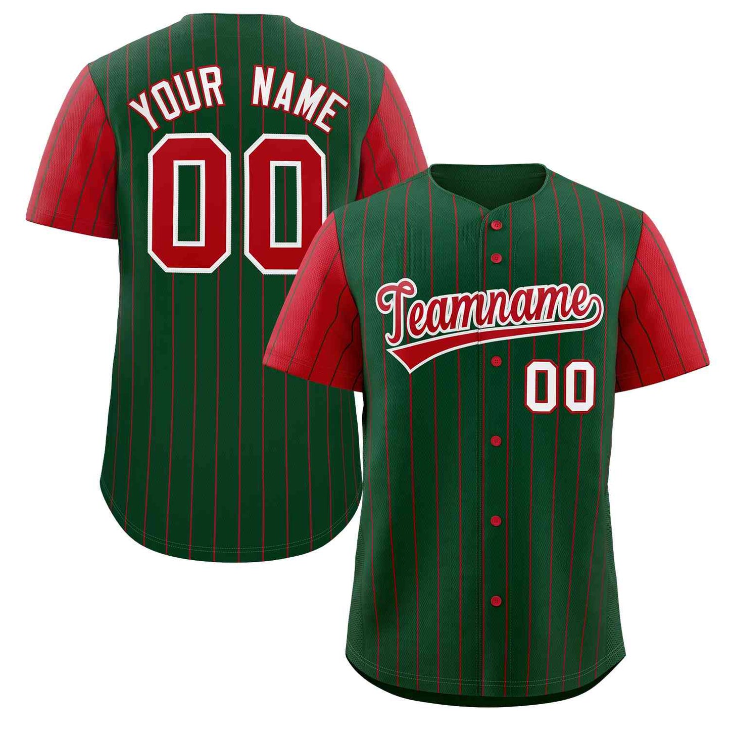 Custom Green Red-White Stripe Fashion Raglan Sleeves Authentic Baseball Jersey