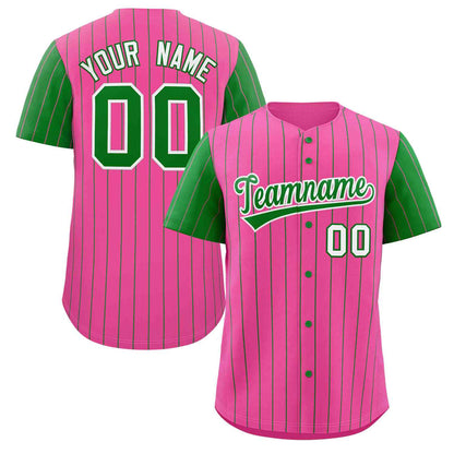 Custom Pink Kelly Green-White Stripe Fashion Raglan Sleeves Authentic Baseball Jersey