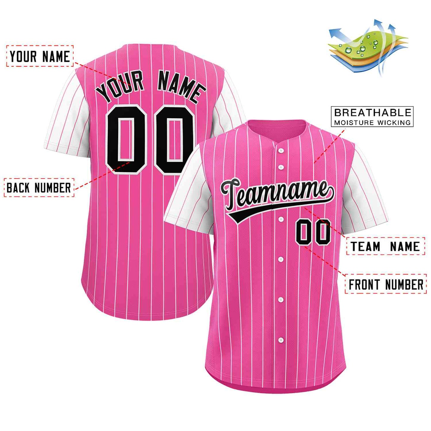 Custom Pink Black-White Stripe Fashion Raglan Sleeves Authentic Baseball Jersey