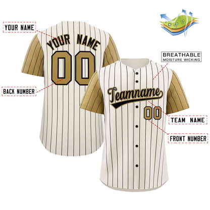 Custom Cream Black-Old Gold Stripe Fashion Raglan Sleeves Authentic Baseball Jersey