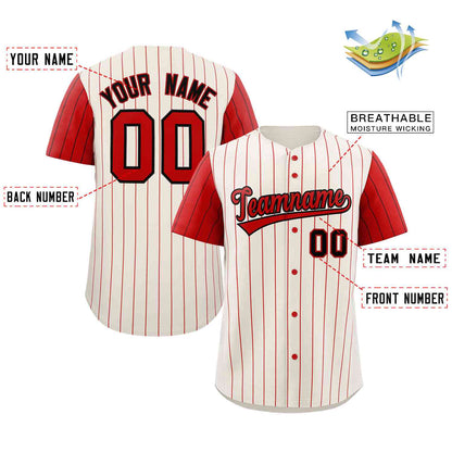 Custom Cream Red-Black Stripe Fashion Raglan Sleeves Authentic Baseball Jersey