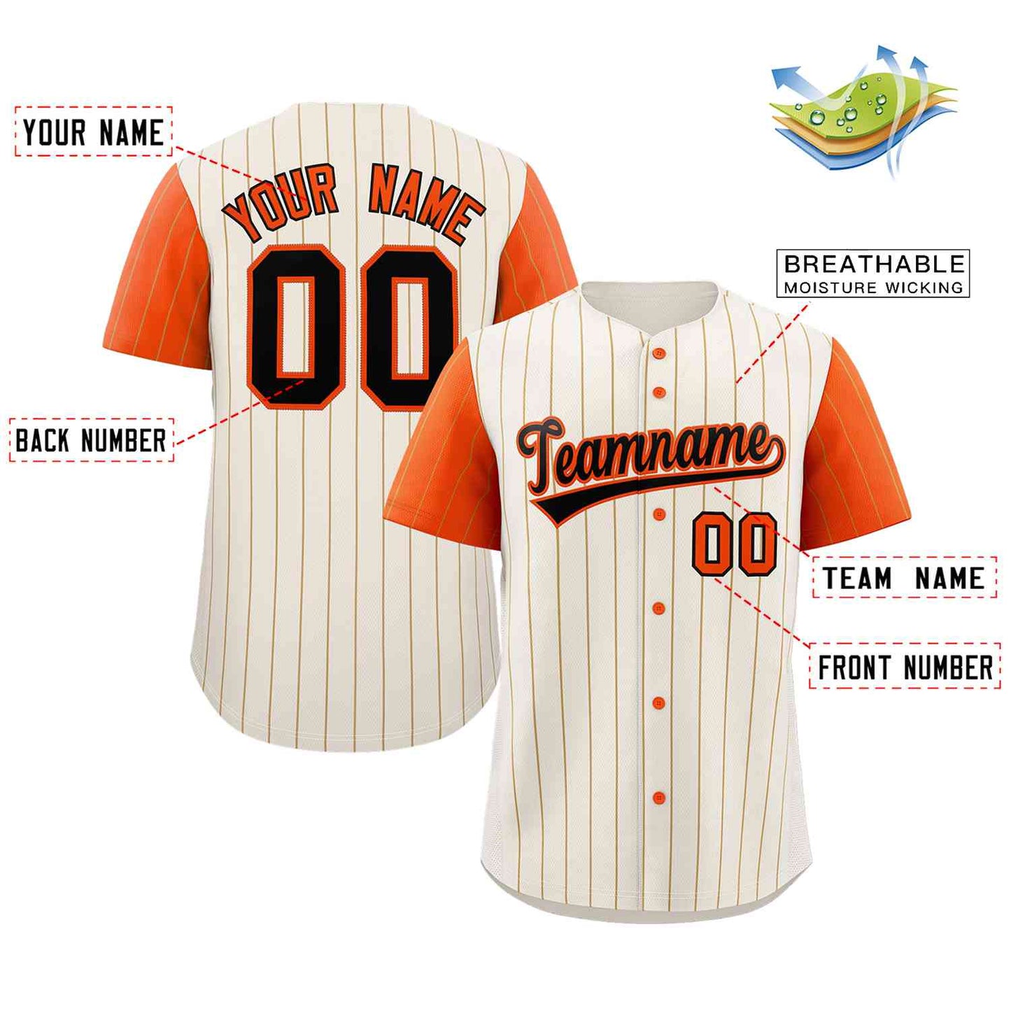 Custom Cream Black-Orange Stripe Fashion Raglan Sleeves Authentic Baseball Jersey