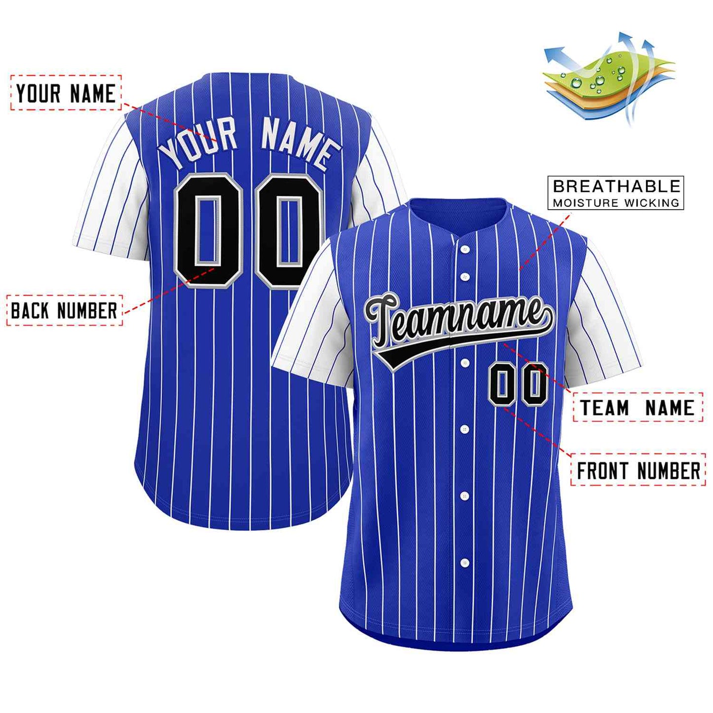 Custom Royal Black-White Stripe Fashion Raglan Sleeves Authentic Baseball Jersey