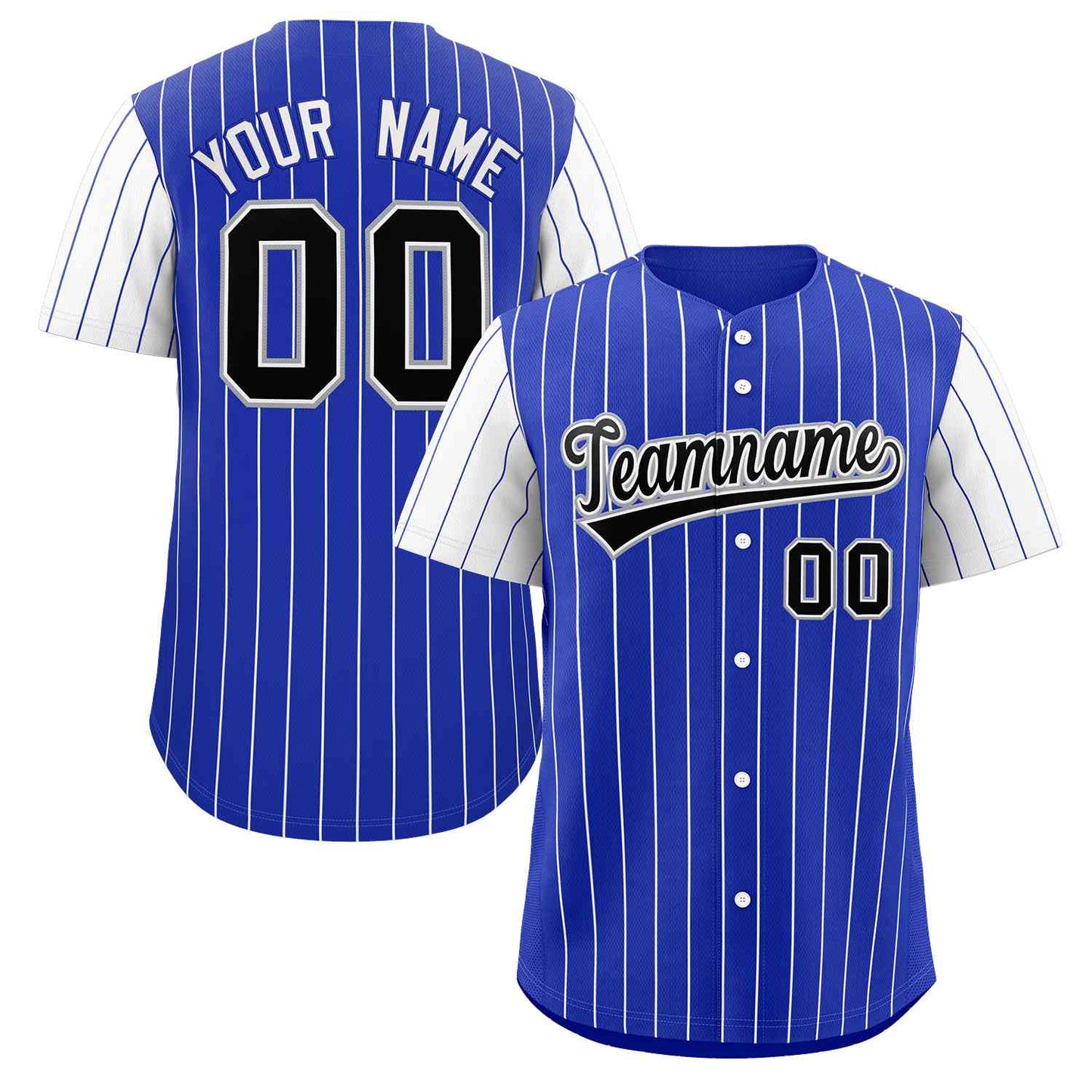 Custom Royal Black-White Stripe Fashion Raglan Sleeves Authentic Baseball Jersey